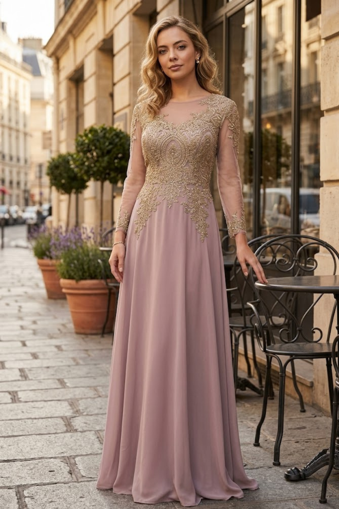 3/4 Sleeve Mother of the Bride Dress Embroidered Modern Evening Gown