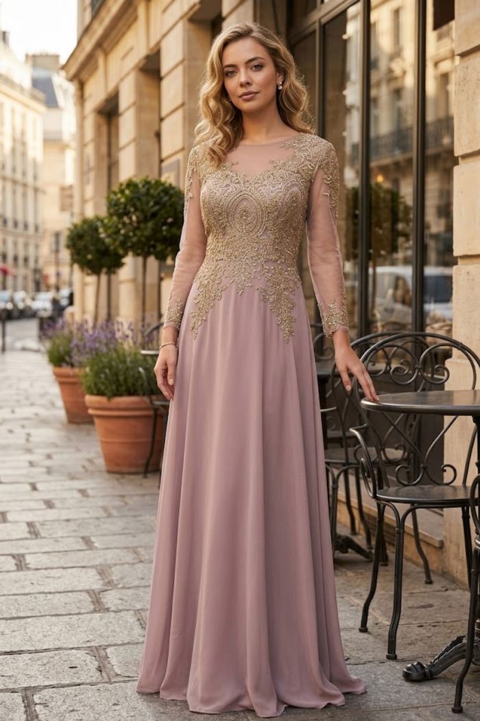 3/4 Sleeve Mother of the Bride Dress Embroidered Modern Evening Gown