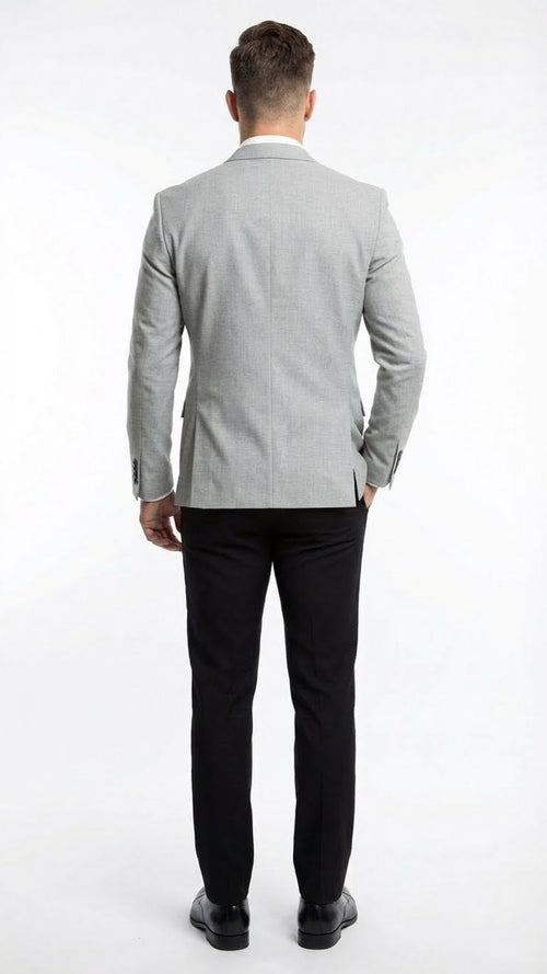Men’s Light Grey Slim Fit Blazer Sport Coat with Black Pants - Premium Formal and Smart Casual Outfit by USA Men's Outlet