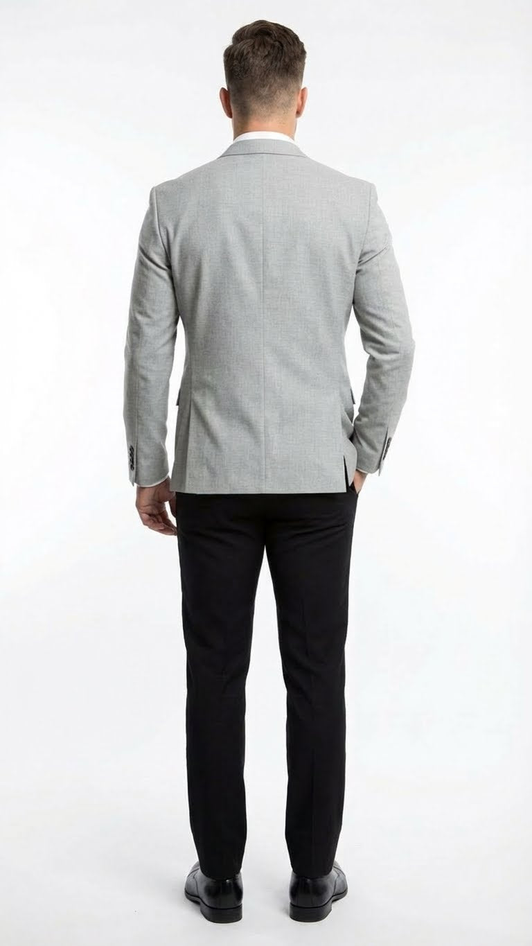 Men’s Light Grey Slim Fit Blazer Sport Coat with Black Pants - Premium Formal and Smart Casual Outfit by USA Men's Outlet