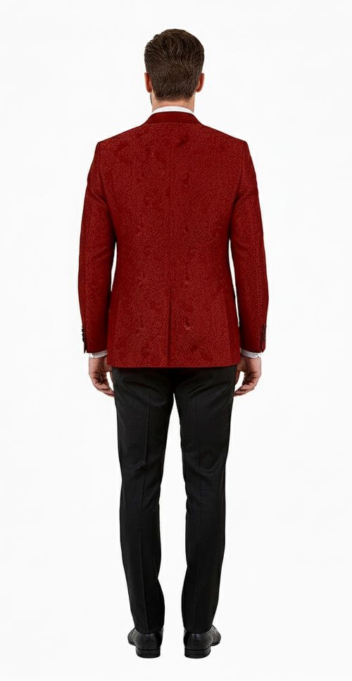 Big and Tall Men’s Burgundy Paisley Tuxedo Jacket - Satin Shawl Lapel Blazer with Bow Tie for Weddings, Proms, and Special Events by USA Men's Outlet