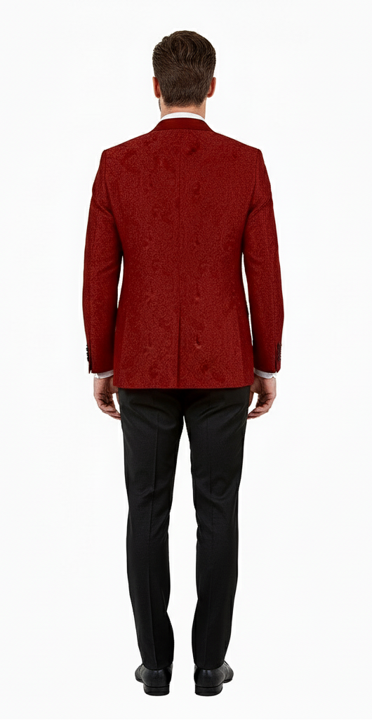 Big and Tall Men’s Burgundy Paisley Tuxedo Jacket - Satin Shawl Lapel Blazer with Bow Tie for Weddings, Proms, and Special Events by USA Men's Outlet