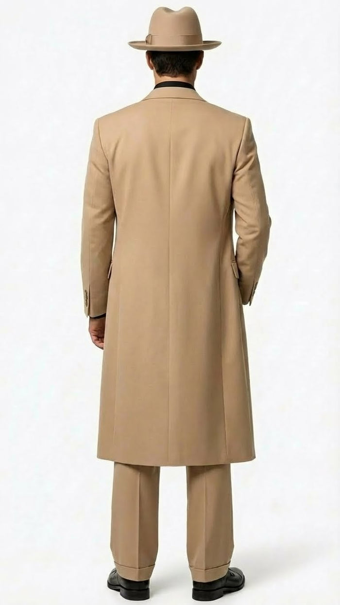 Men’s 1920s Beige Zoot Suit - Long Mafia Gangster Three-Piece Suit in Tan Khaki Color 40 inch Zuit Pachuco Suit by USA Men's Outlet