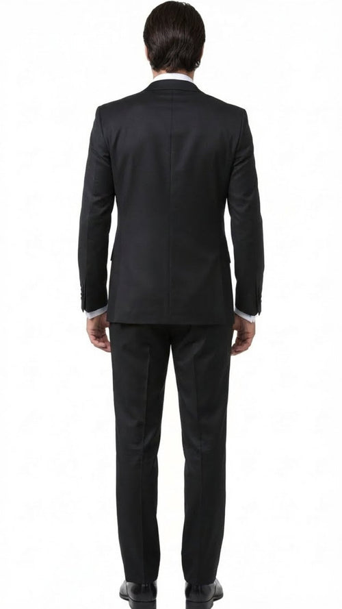 Men’s Black and White Lapel Prom Tuxedo Suit + Black Vest + Black Pants Peak Lapel USA Men's Outlet