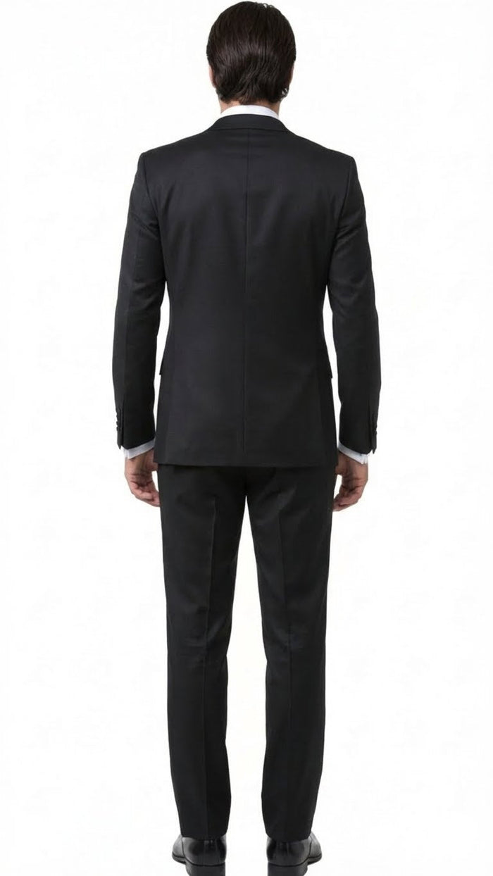 Men’s Black and White Lapel Prom Tuxedo Suit + Black Vest + Black Pants Peak Lapel USA Men's Outlet