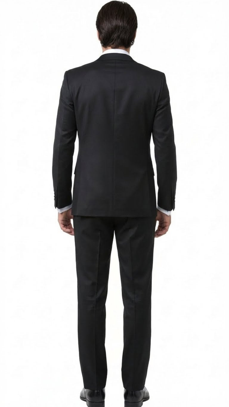Men’s Black and White Lapel Prom Tuxedo Suit + Black Vest + Black Pants Peak Lapel USA Men's Outlet