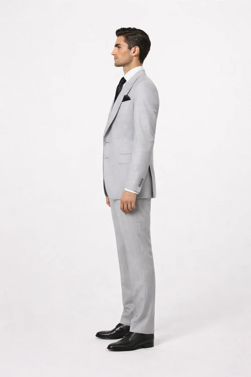 Suits With Baggy Pleated Pants - Wide Leg Pants 100% Wool - Classic Fit in Grey One Button 3 Piece Suit by Rossiman USA Men's Outlet