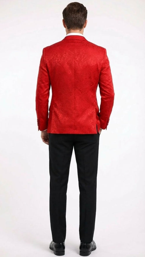Men’s Red Paisley Velvet Blazer - Christmas new year Sport Coat Jacket - Prom 2026 Collection