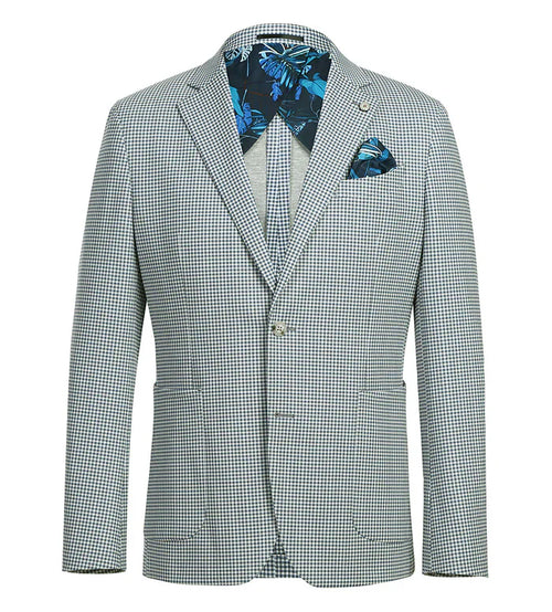 Half Canvas Slim Fit Blazer in Sage Blue Check by Pellagio