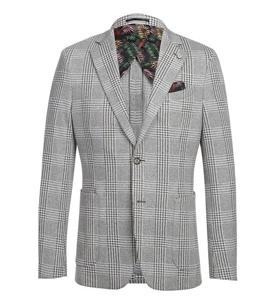 Half Canvas Slim Fit Blazer in Plaid Gray by Pellagio
