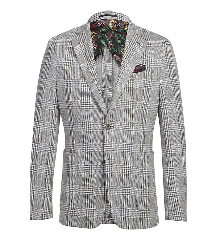 Half Canvas Slim Fit Blazer in Plaid Gray by Pellagio