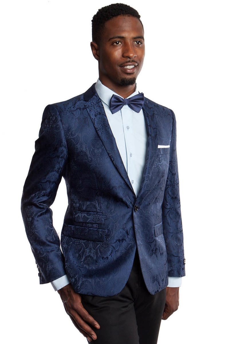 Men's Navy Paisley Slim Fit Blazer by Tazio Suits