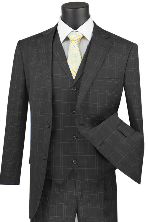 Mens Classic Vested Shiny Sharkskin Suit in Beige by Vinci