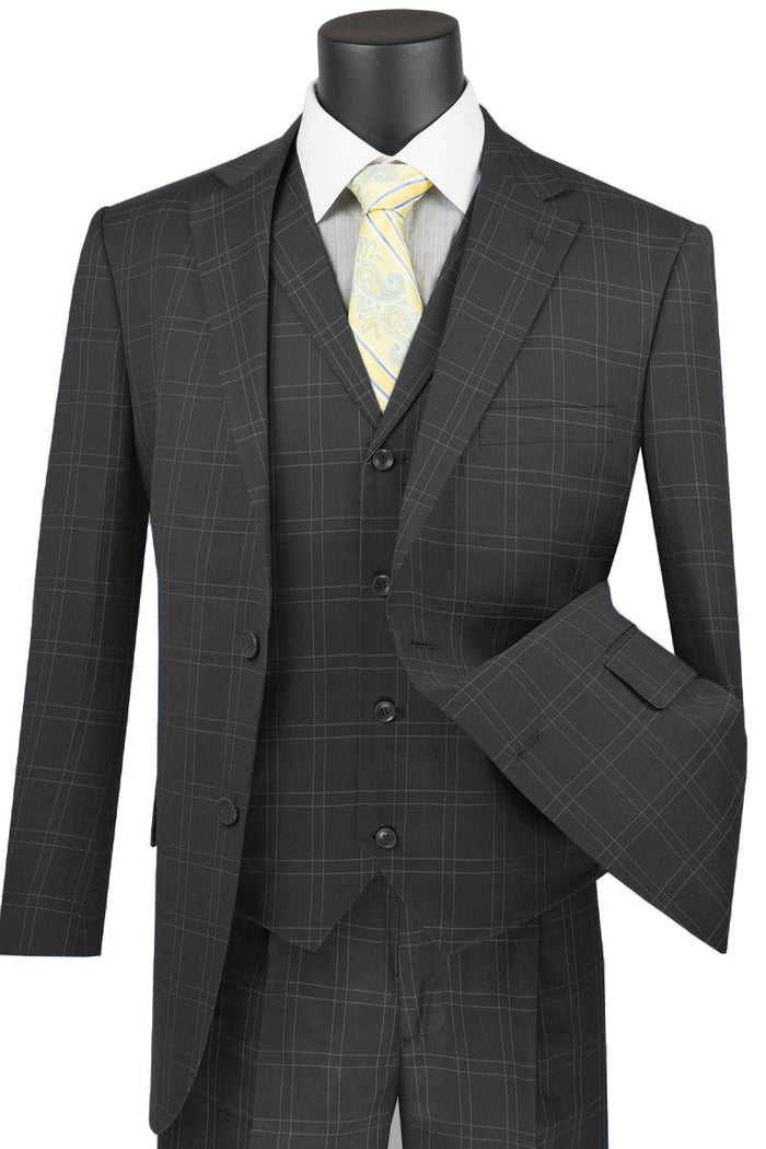Mens Classic Vested Shiny Sharkskin Suit in Beige by Vinci