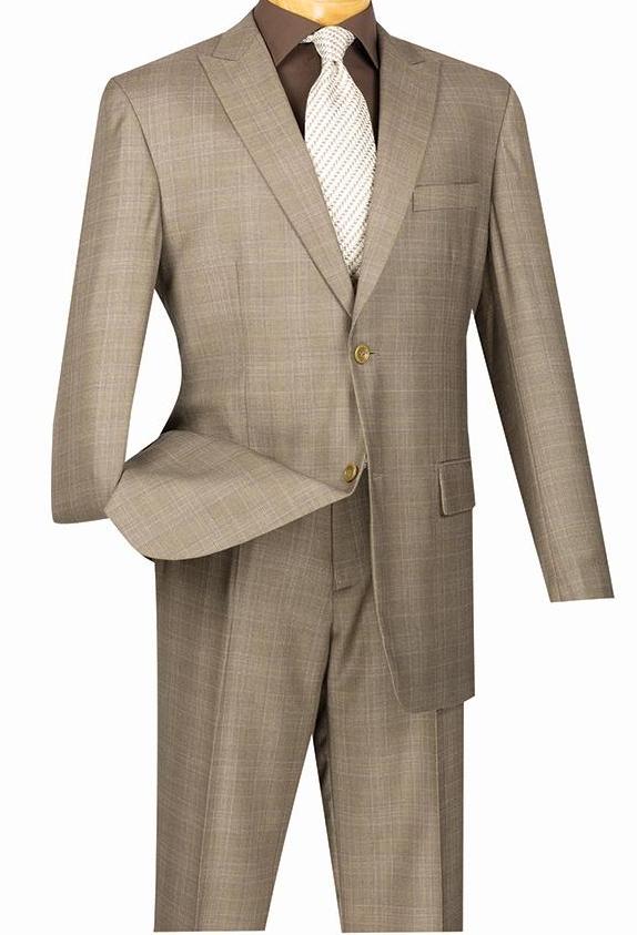 Birdseye Pattern Modern Fit 3 Piece Khaki Suit with Contrast Trim by Vinci