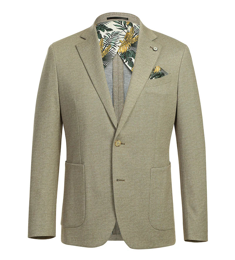 Half Canvas Slim Fit Blazer in Khaki