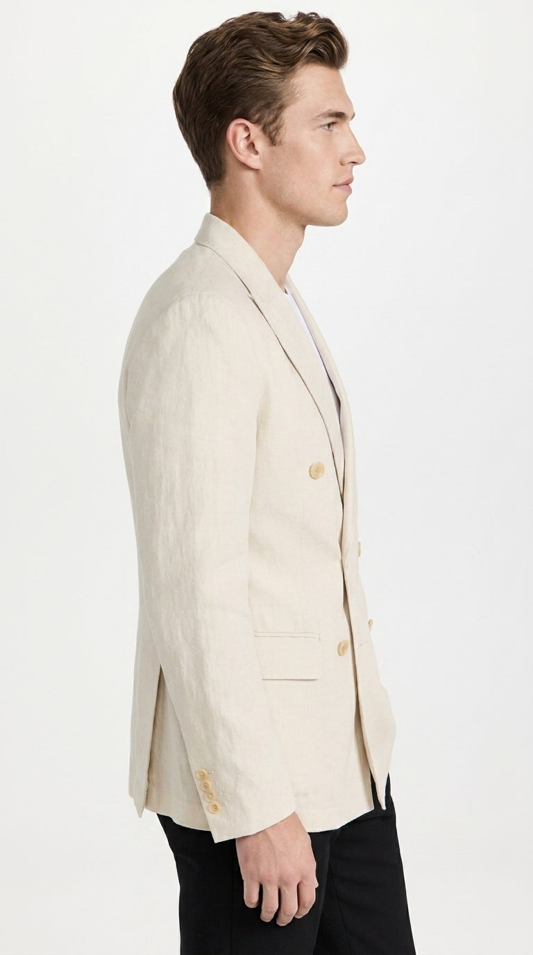 Men’s Cream Double Breasted Blazer – Ivory 6 Button Formal Wedding Sport Coat Off White color