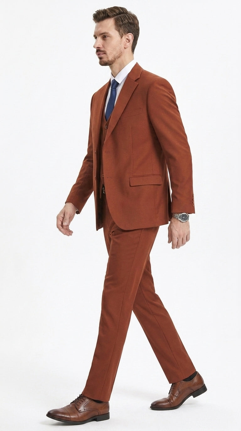 Stacy Adams Burnt Orange Suit – Men’s Rust 3-Piece Wedding & Formal Suit with Vest