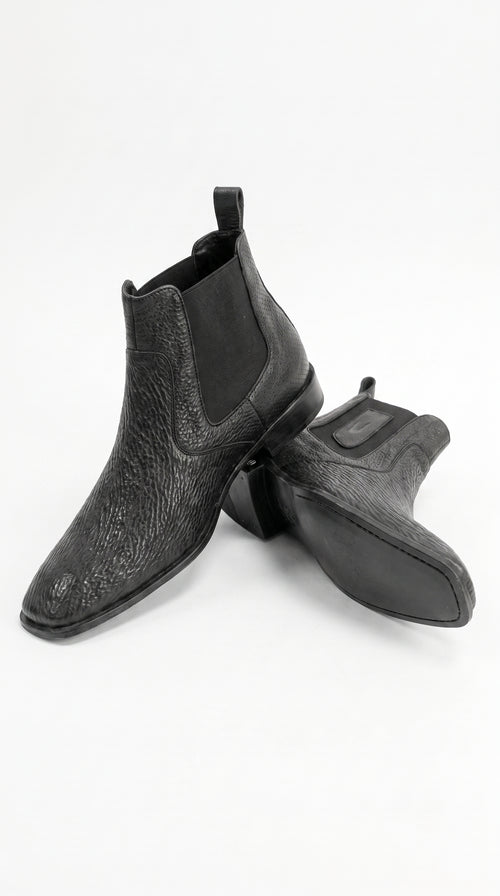 Men’s Shark Skin Cowboy Boots – Black Exotic Leather Western Chelsea Ankle Boots by Vestigium