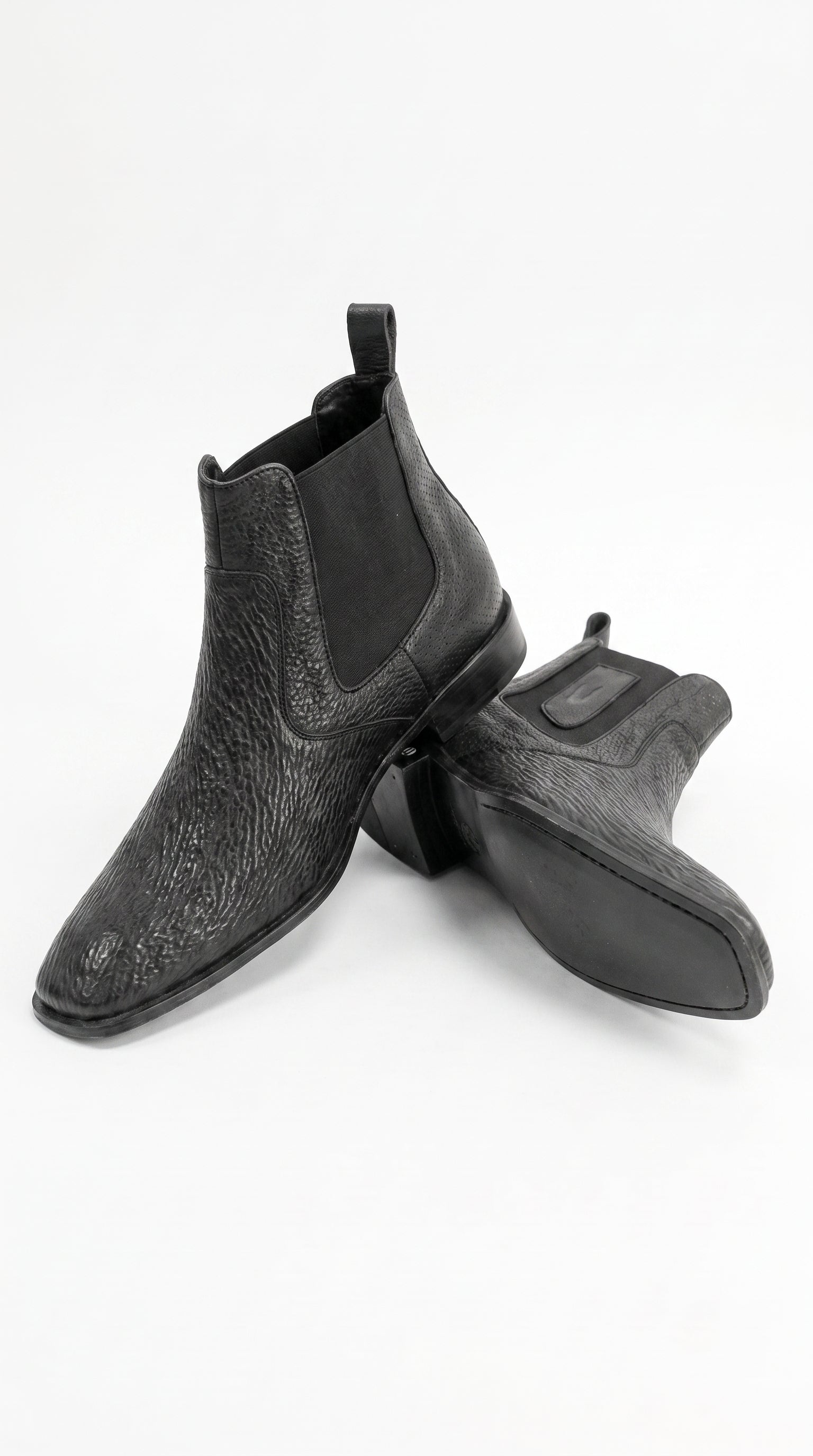 Men’s Shark Skin Cowboy Boots – Black Exotic Leather Western Chelsea Ankle Boots by Vestigium