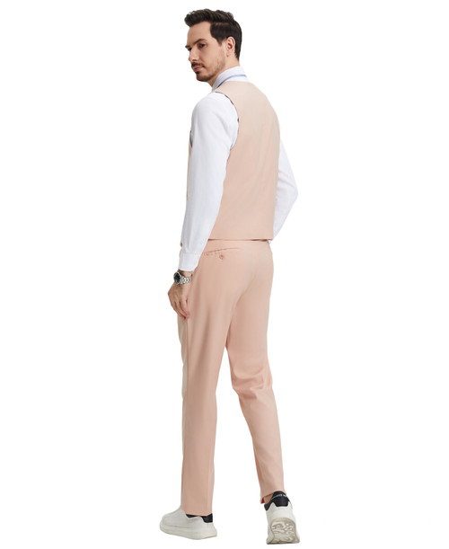 Stacy Adams Men’s Premium Blush Pink-Rose Gold Modern Fit Three Piece One Button Peak Lapel Suit