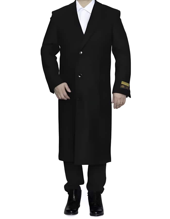 Men's Black Wool Overcoat - 3 Button by Alberto Nardoni