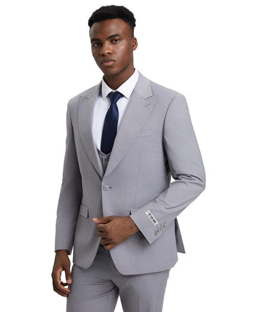 Stacy Adams Men’s Premium Light Gray Modern Fit Three Piece One Button Peak Lapel Suit