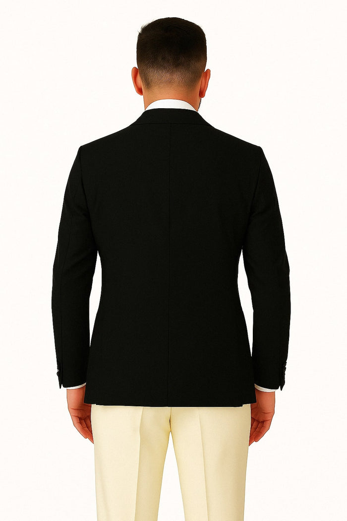 Mens Black and Ivory Tuxedo with Wide Shawl Lapel - 3 Piece Black and off White Lapel ! Vested Suit by USA Men's Outlet