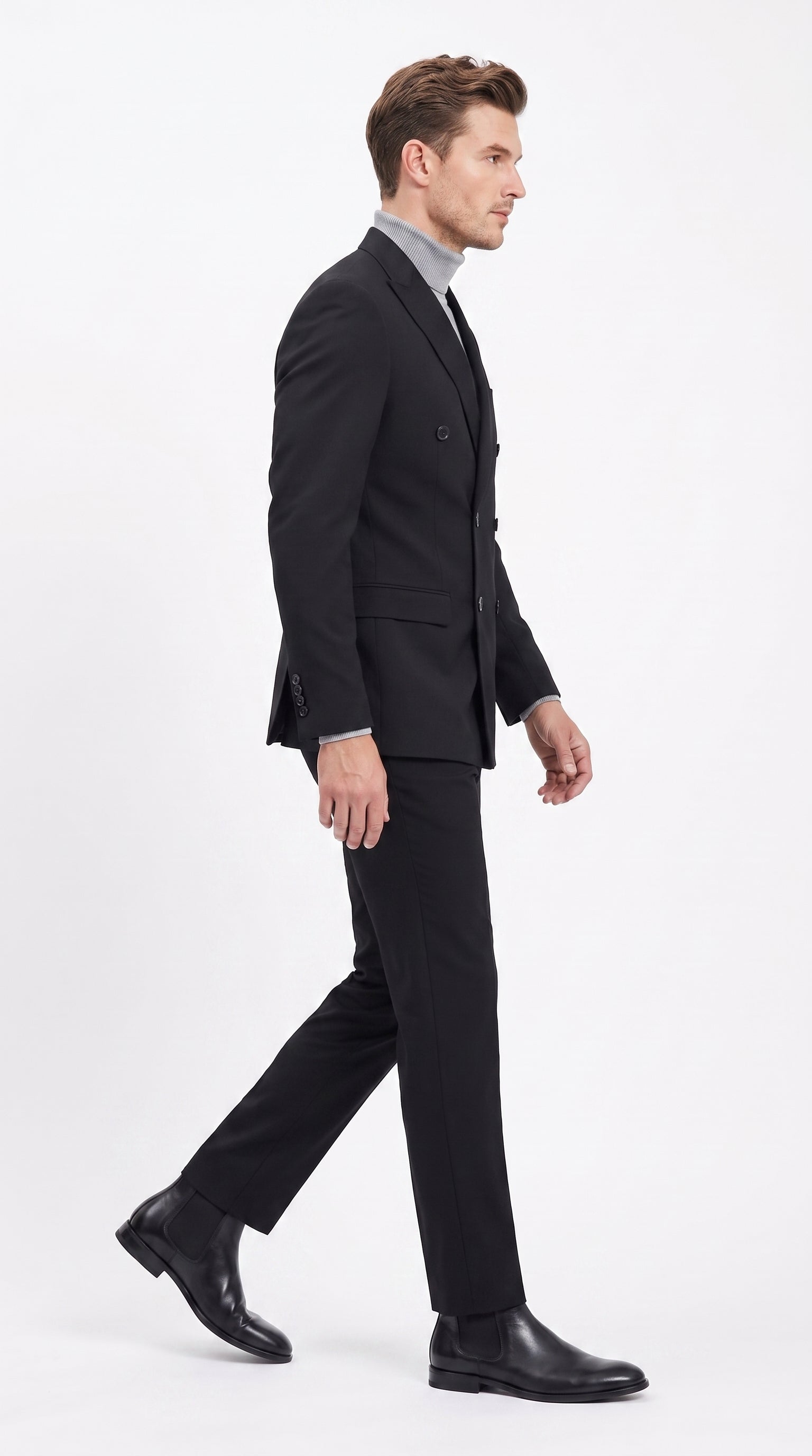 Men's Designer Stacy Adams Classic Double Breasted Suit in Black  Peak Lapel Slim fit