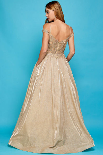 Adora Design 3007 Off Shoulder Glitter Metallic A Line Prom Dress