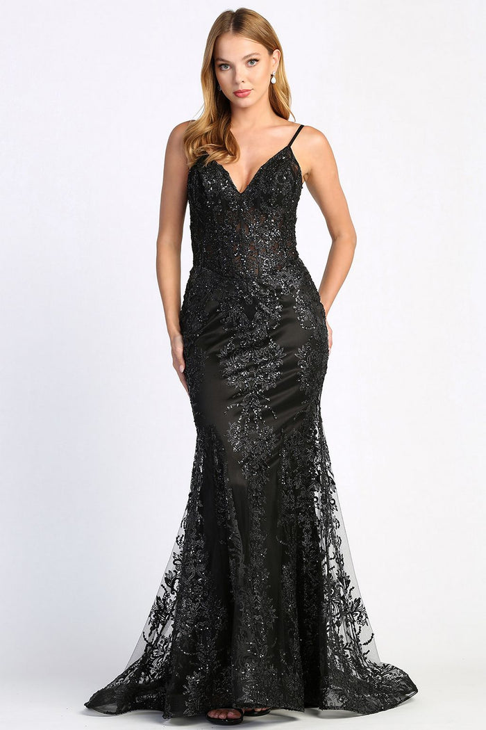 Adora Design 3053N Glitter Applique Mermaid Long Formal Gown
