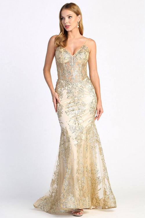 Adora Design 3053N Glitter Applique Mermaid Long Formal Gown