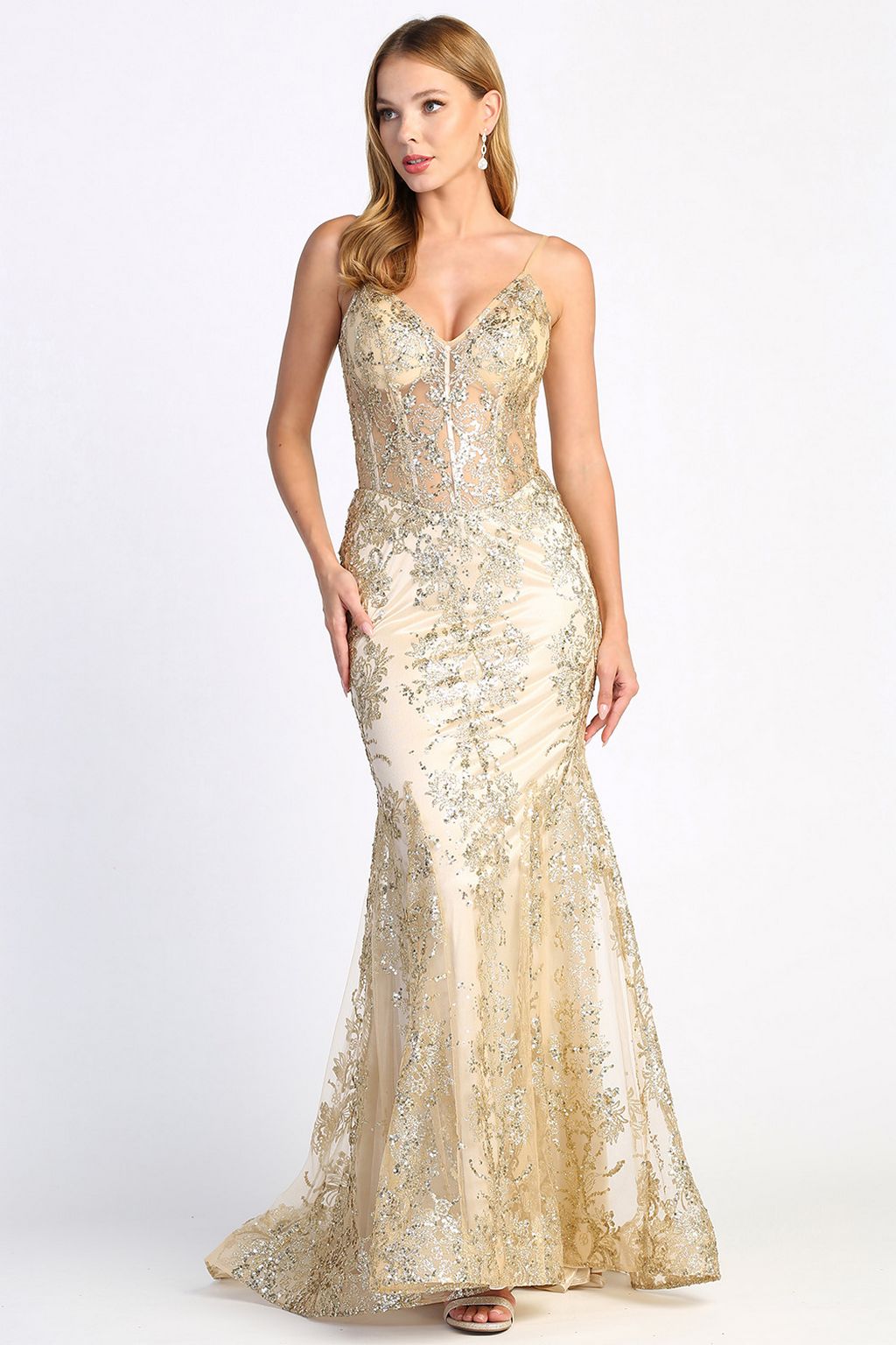 Adora Design 3053N Glitter Applique Mermaid Long Formal Gown