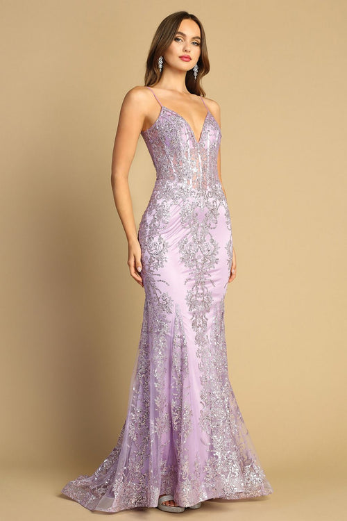 Adora Design 3053N Glitter Applique Mermaid Long Formal Gown