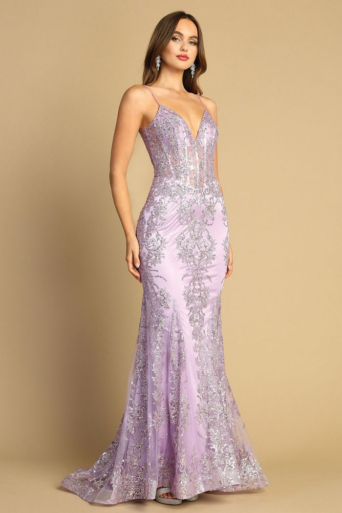 Adora Design 3053N Glitter Applique Mermaid Long Formal Gown