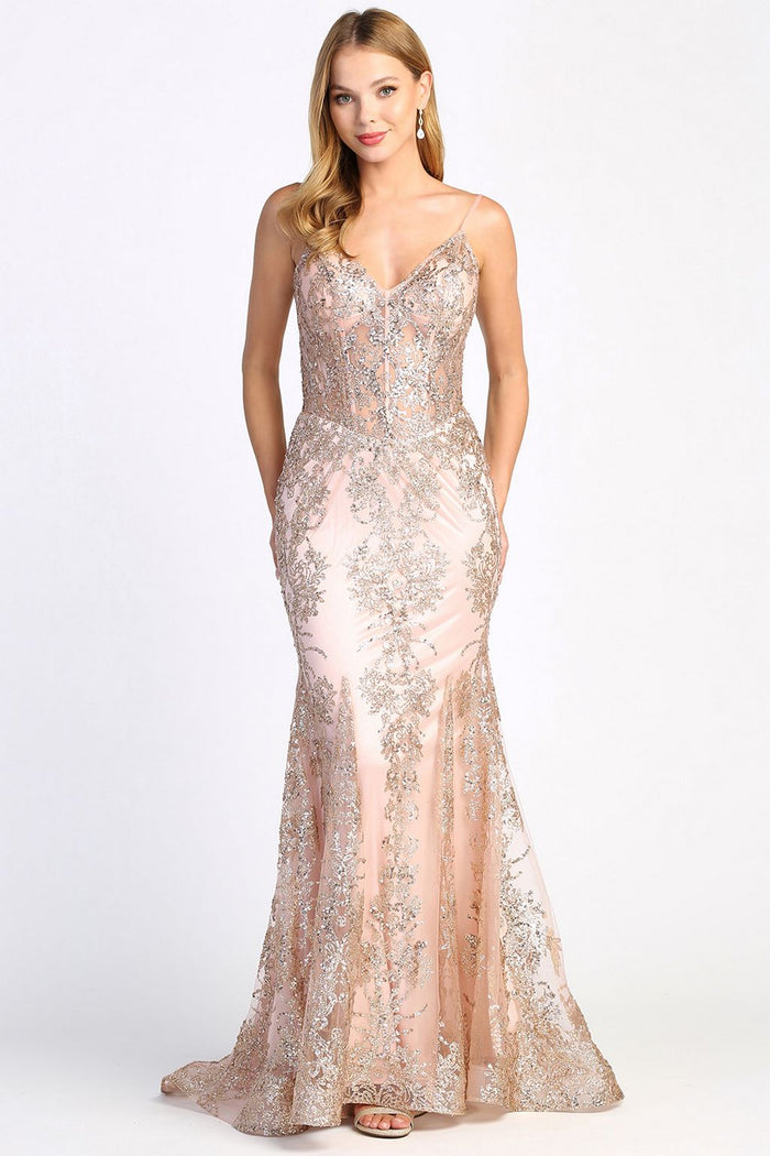 Adora Design 3053N Glitter Applique Mermaid Long Formal Gown