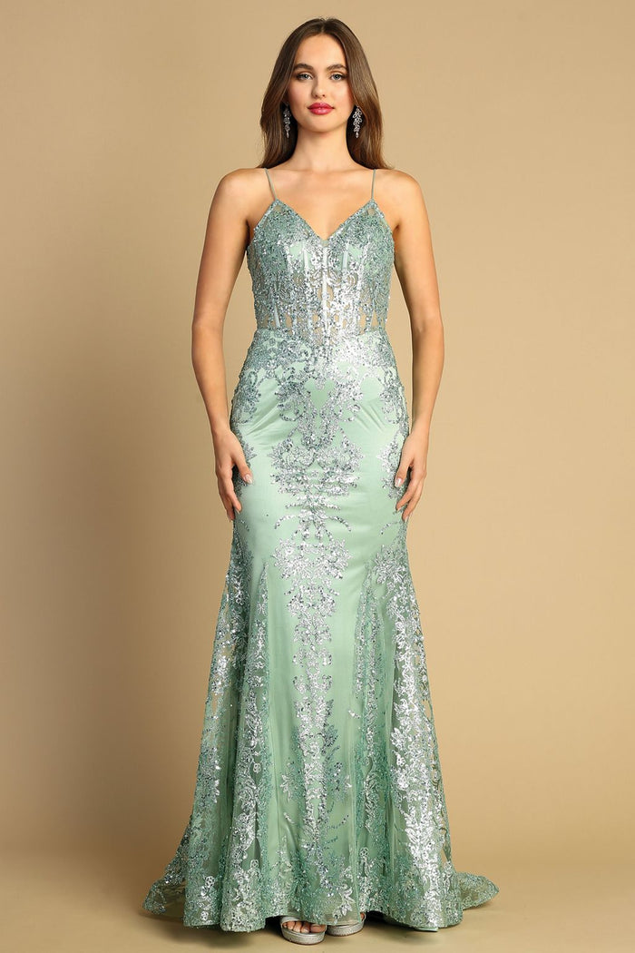 Adora Design 3053N Glitter Applique Mermaid Long Formal Gown