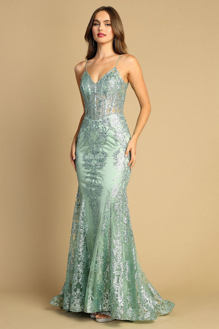 Adora Design 3053N Glitter Applique Mermaid Long Formal Gown