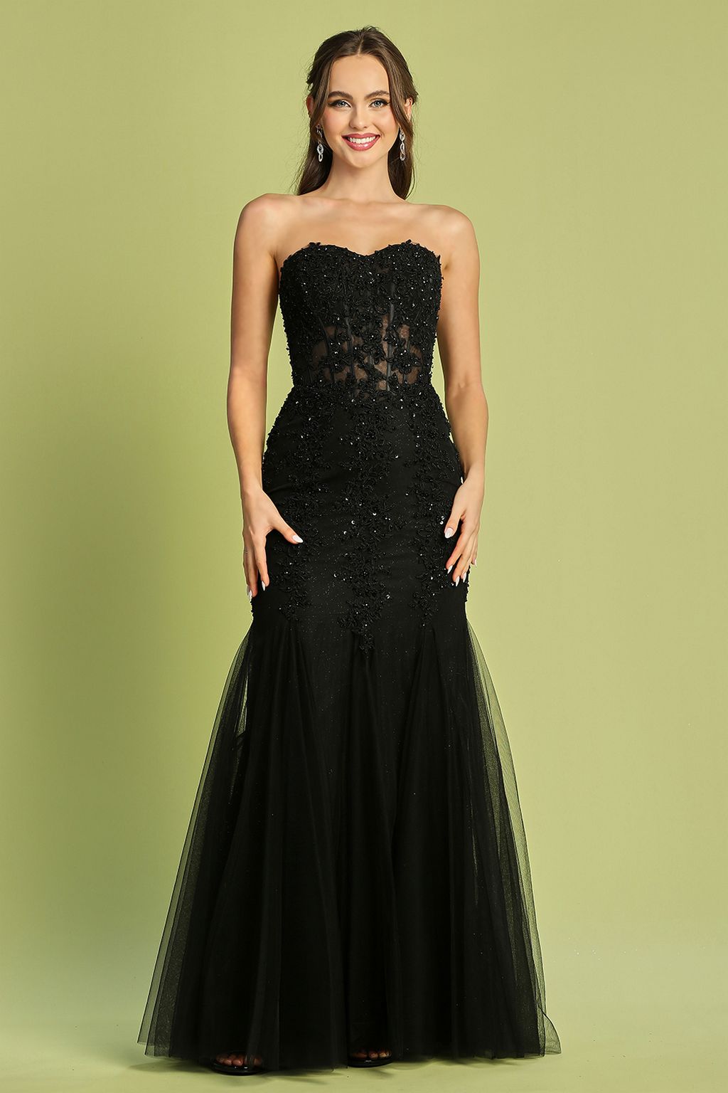 Adora Design 3108 Strapless Mermaid Glitter Lace Applique Prom Dress