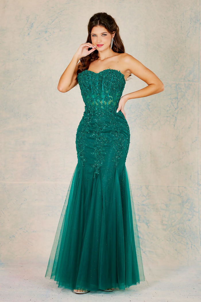 Adora Design 3108 Strapless Mermaid Glitter Lace Applique Prom Dress