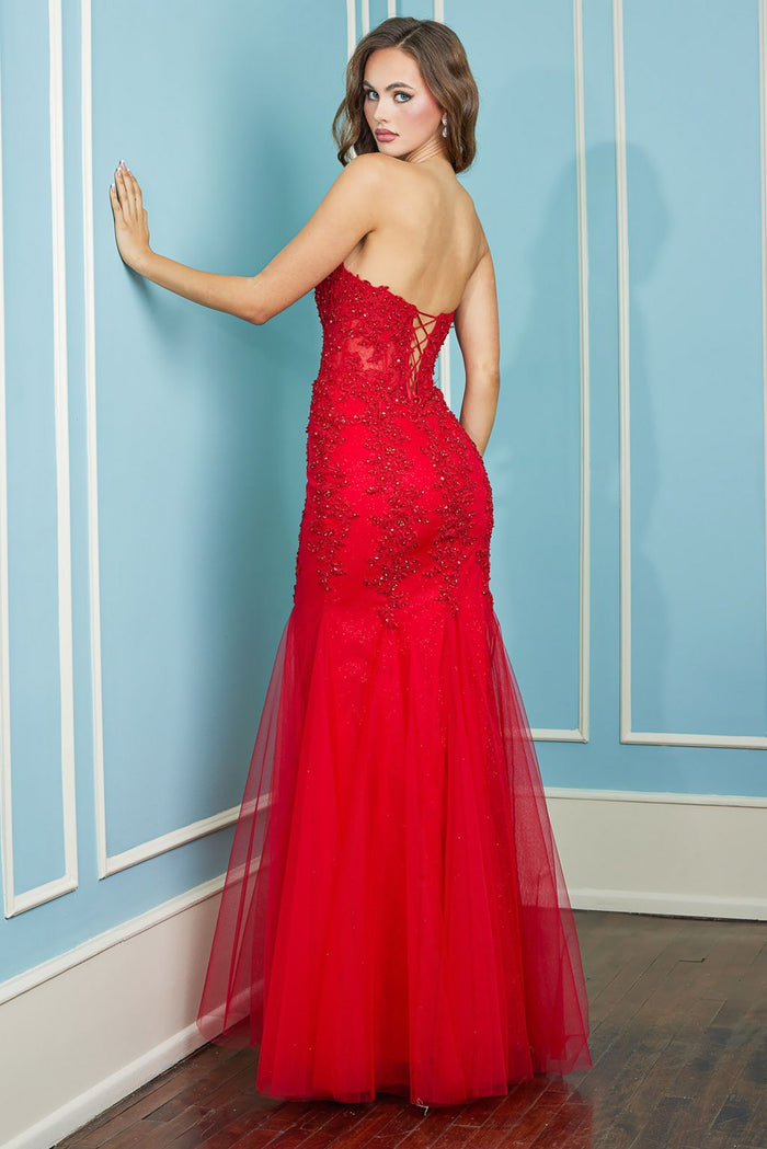 Adora Design 3108 Strapless Mermaid Glitter Lace Applique Prom Dress