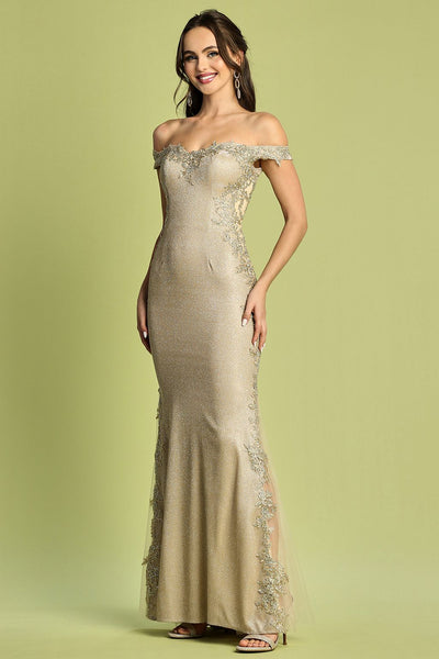 Adora Design 3118 Metallic Glitter Mermaid Off-Shoulder Prom Dress