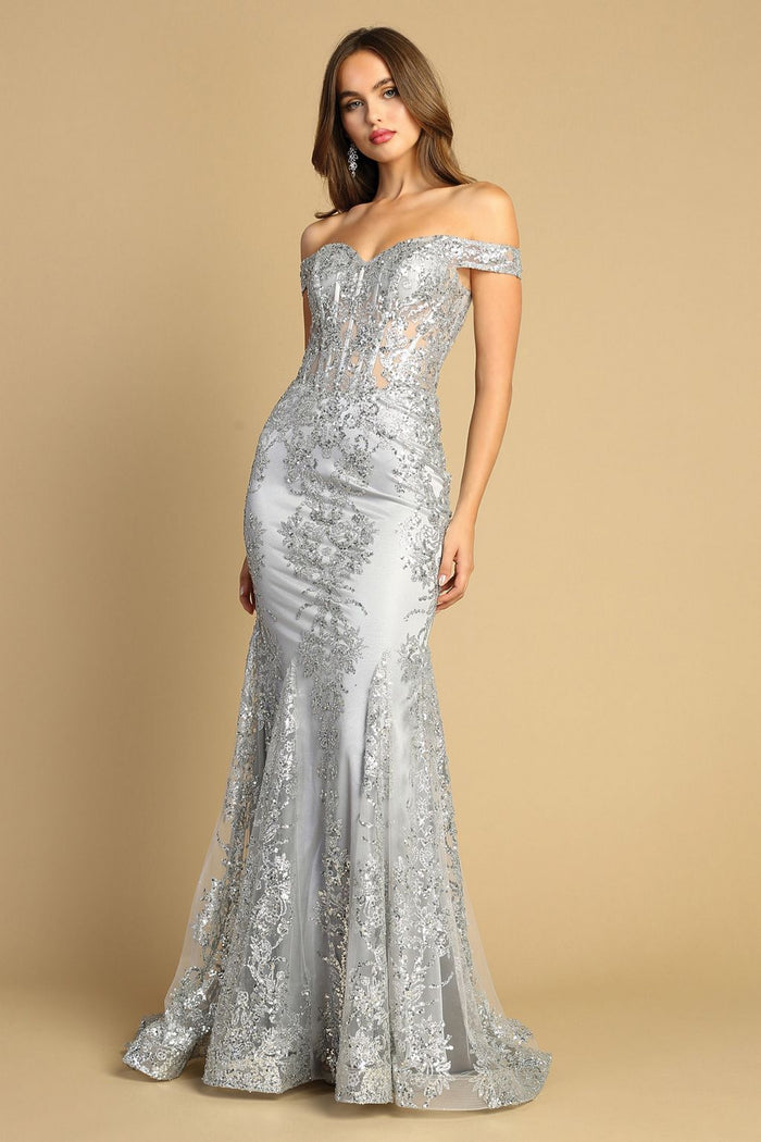 Adora Design 3123 Off Shoulder Glitter Mermaid Formal Prom Gown