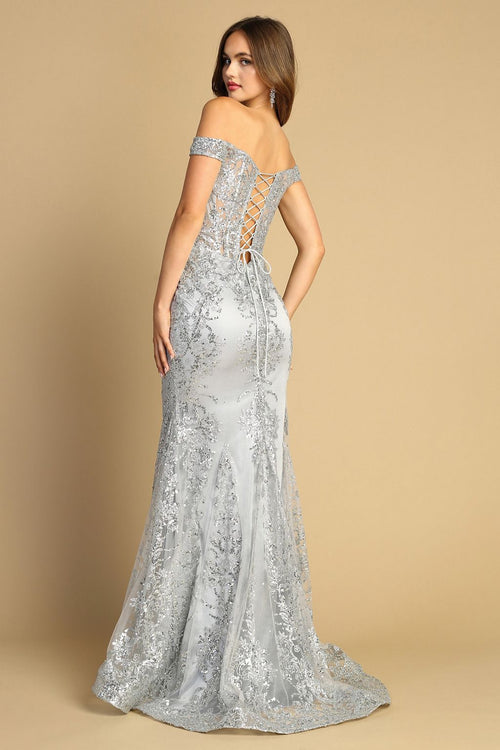 Adora Design 3123 Off Shoulder Glitter Mermaid Formal Prom Gown