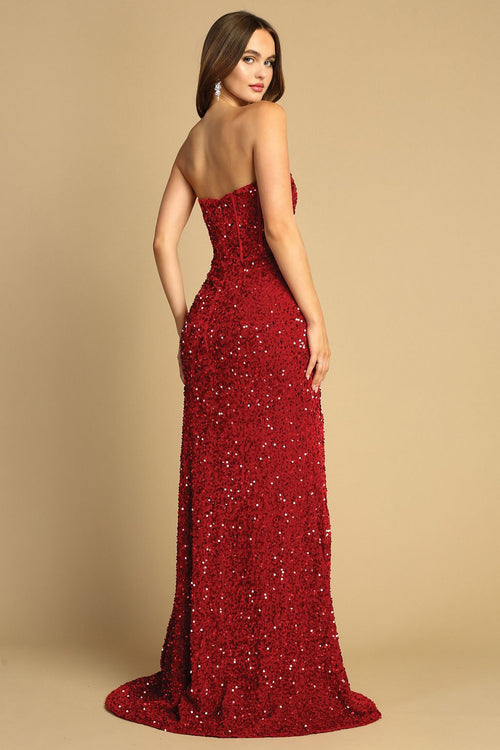 Adora Design 3126 Strapless Sequin Fitted Slit Formal Prom Gown