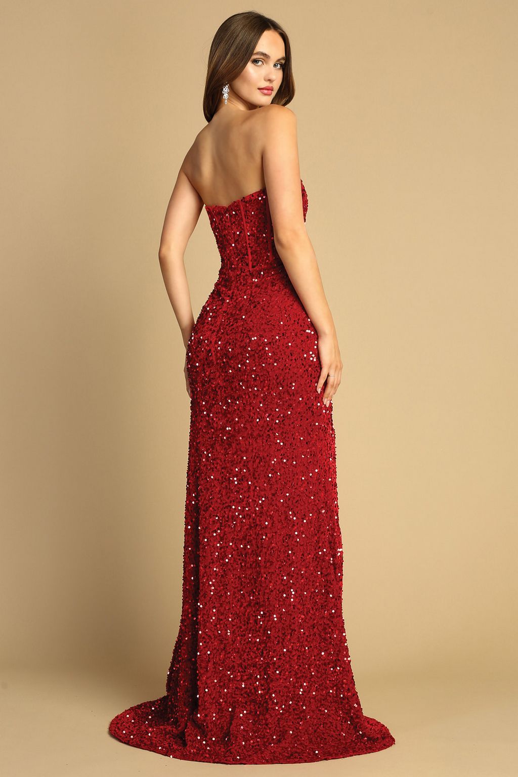 Adora Design 3126 Strapless Sequin Fitted Slit Formal Prom Gown