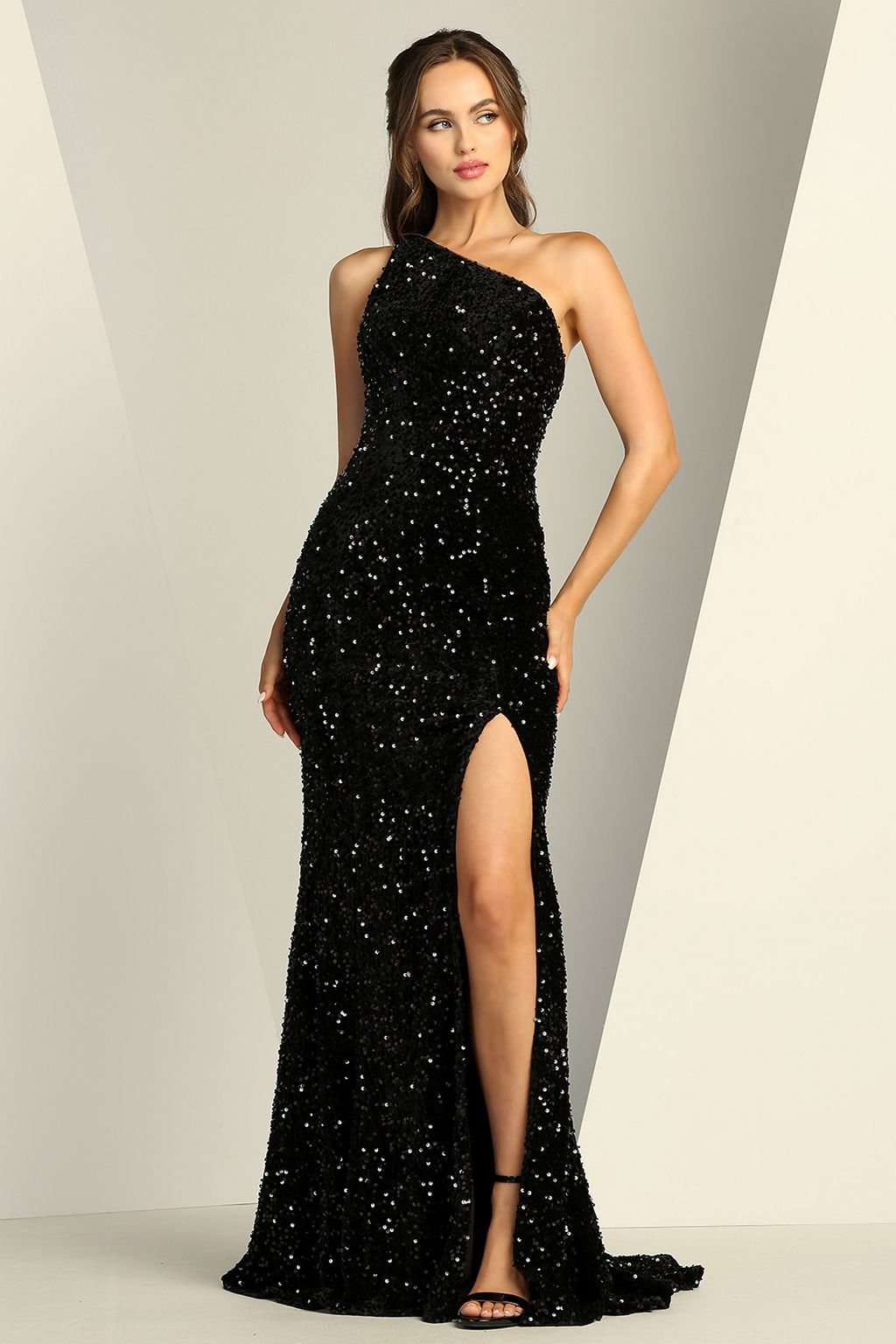 Adora Design 3140 One Shoulder Sequin Fitted Slit Formal Prom Gown
