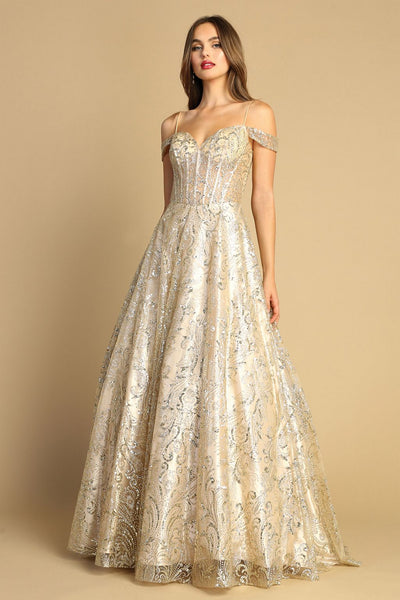 Adora Design 3142 Off Shoulder Glitter Ball Gown Long Prom Dress