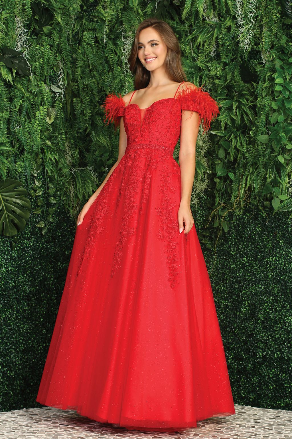 Adora Design 3143 Off Shoulder Glitter Applique A Line Prom Dress