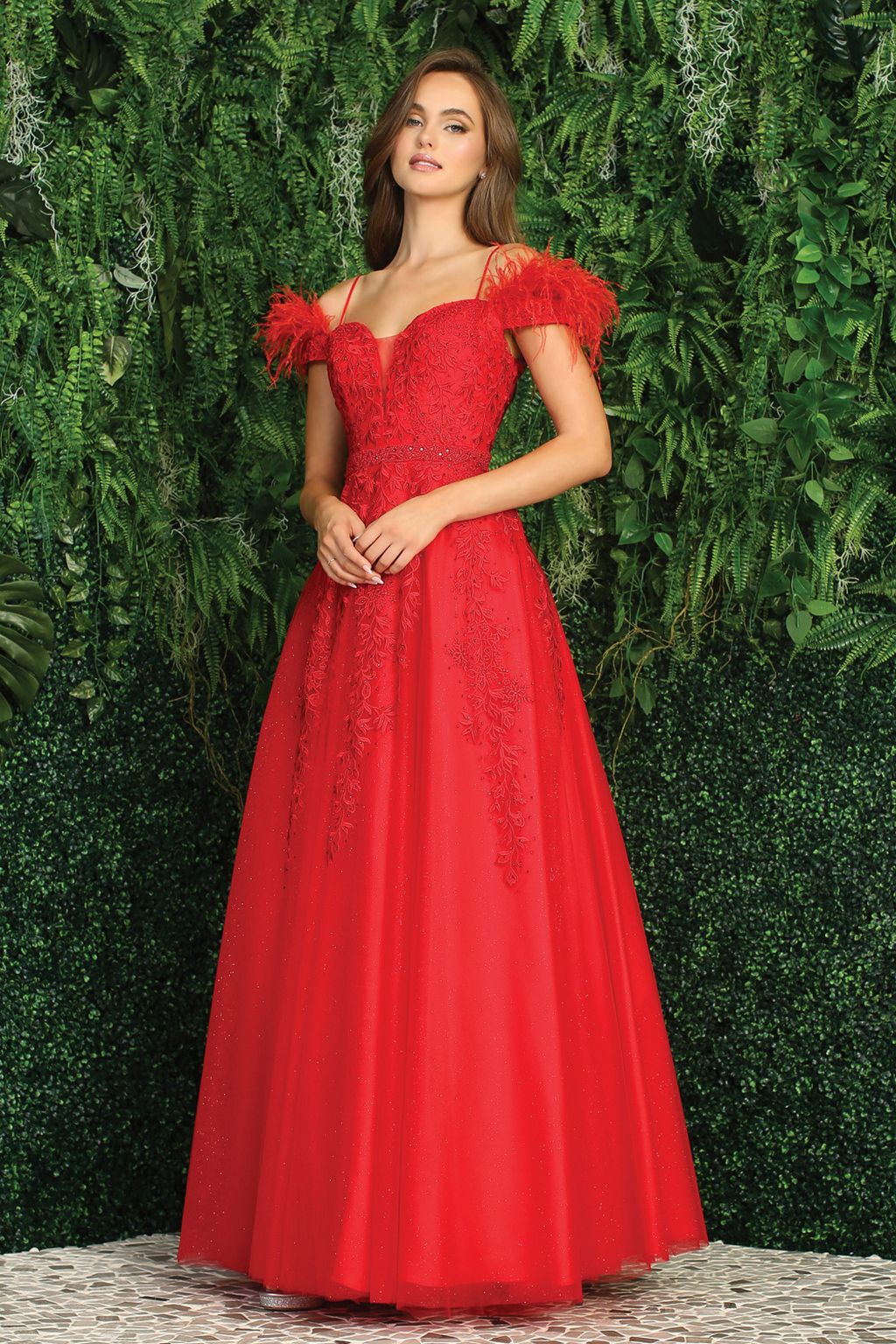 Adora Design 3143 Off Shoulder Glitter Applique A Line Prom Dress